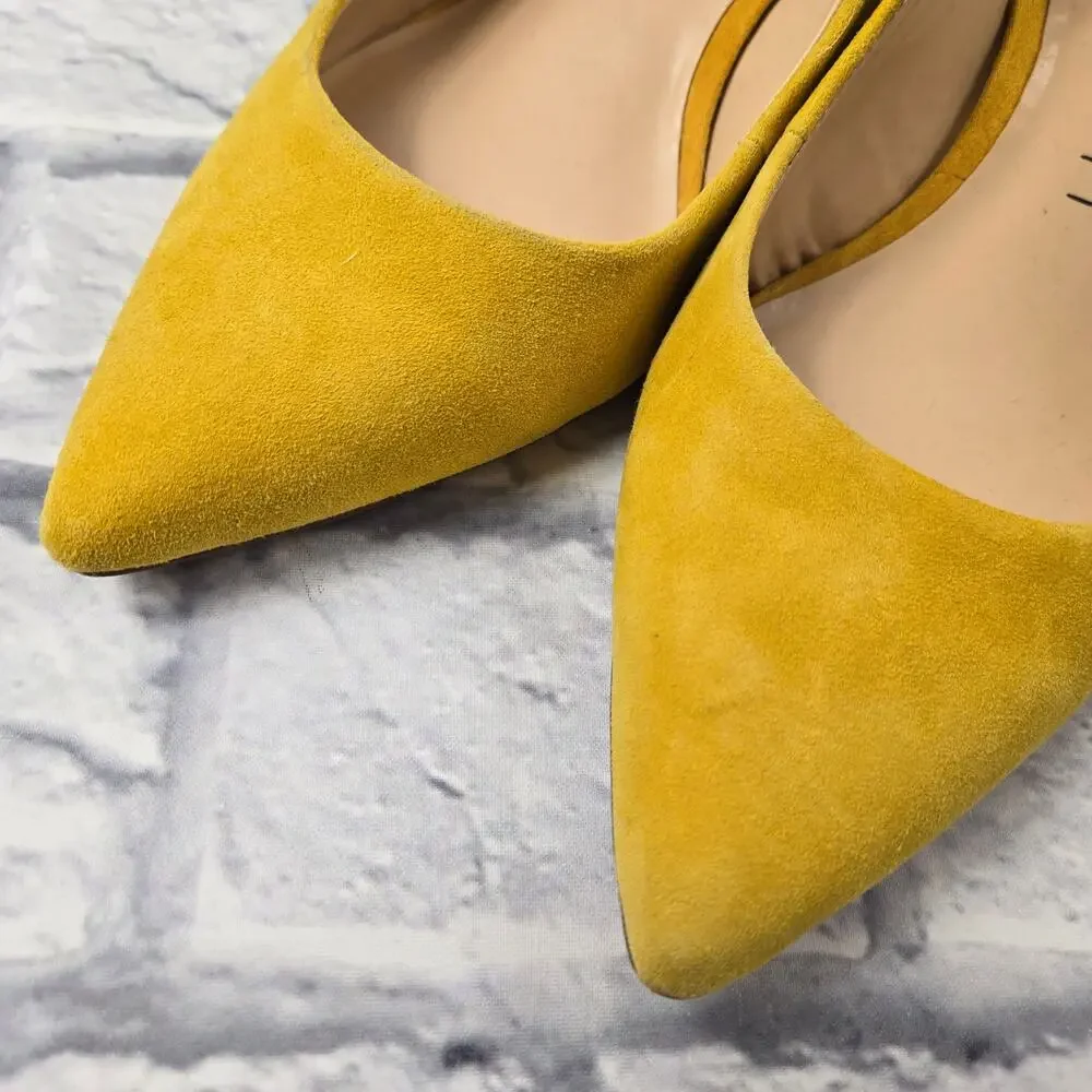 Sole Society Slingback Keilinah Pumps Mustard Suede Covered Heel size 8.5M - Picture 5 of 14